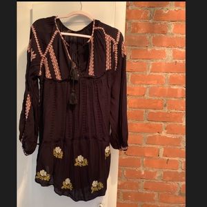 Free People Wild Horses Embroidered Mini Dress